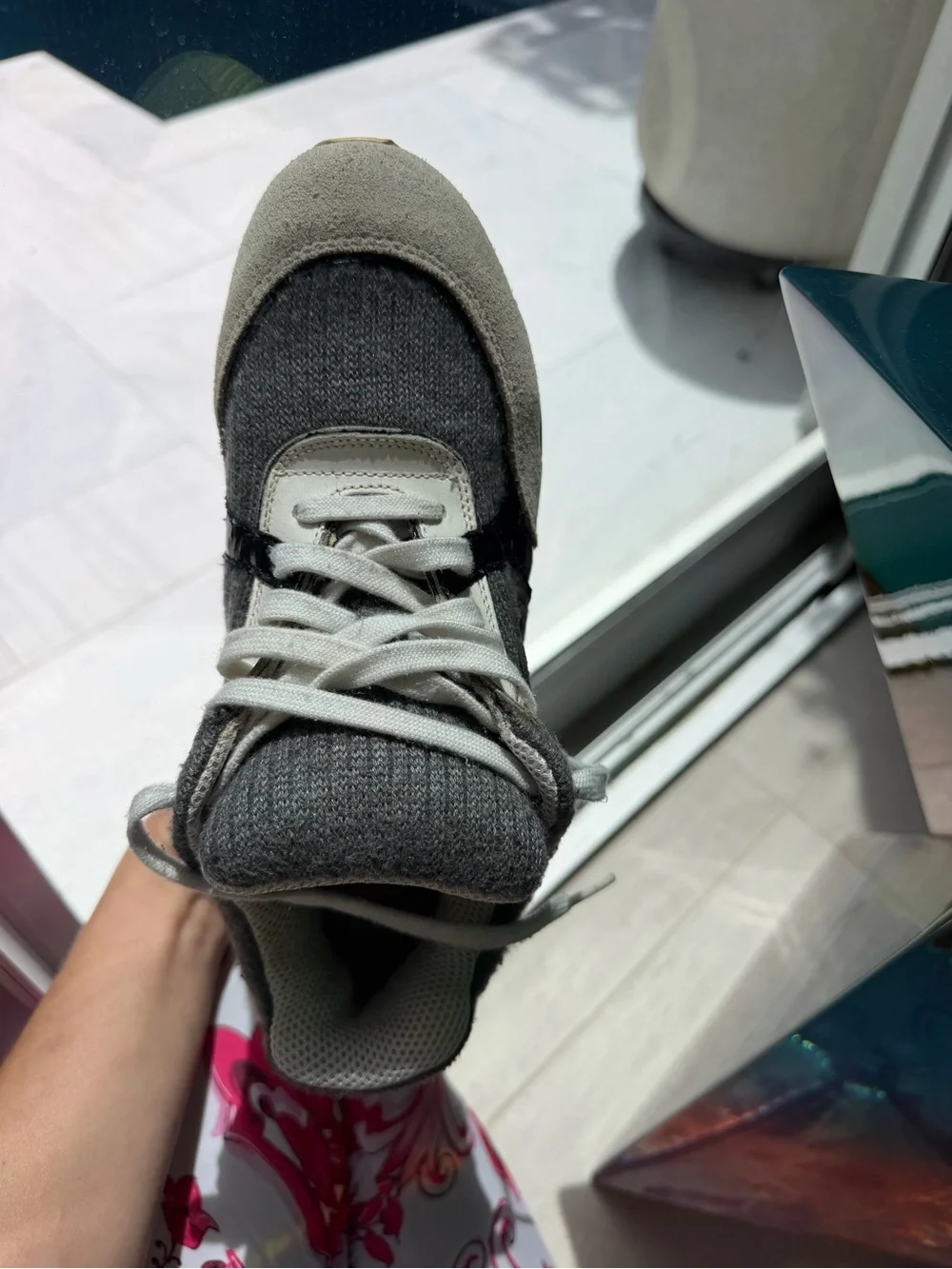 CHANEL Kids' Gray Knit Logo Back Sneakers